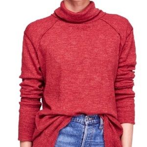 Free People Split Back Turtleneck Red